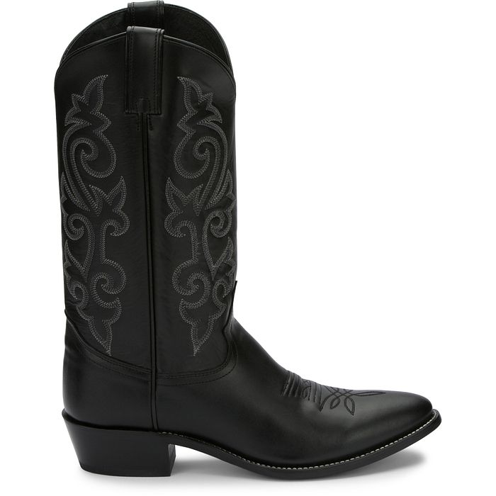 Justin Men's Buck Round Toe Western Boot in Black Cowhide