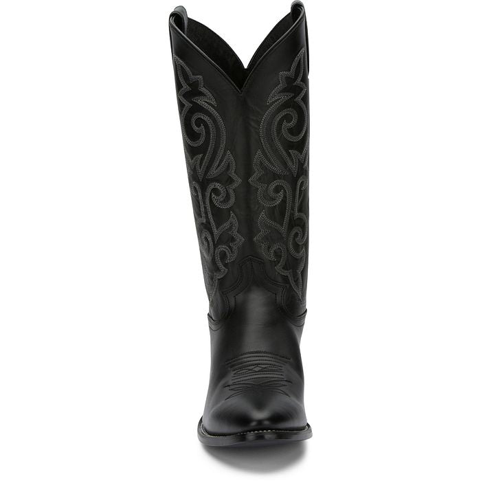 Justin Men's Buck Round Toe Western Boot in Black Cowhide