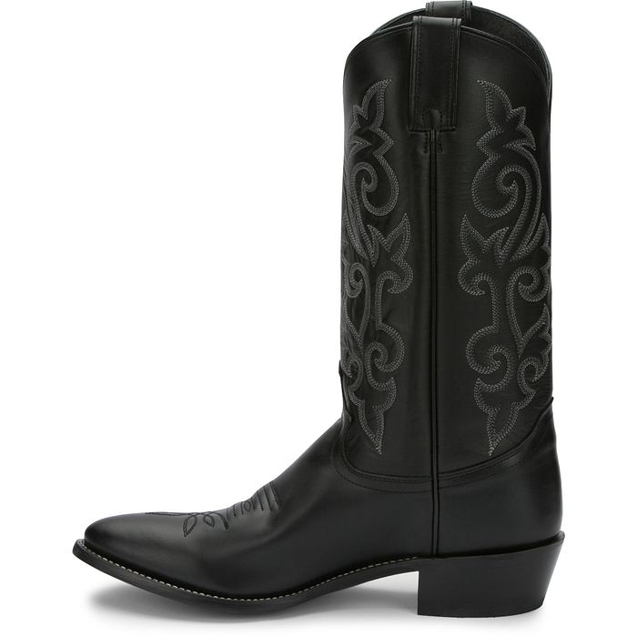 Justin Men's Buck Round Toe Western Boot in Black Cowhide