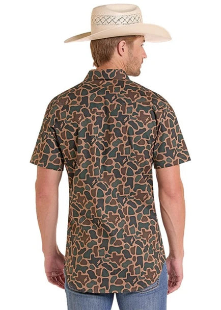 Rock & Roll Denim Men's S/S TEK Western x Koe Wetzel Camo Snap Shirt in Tan