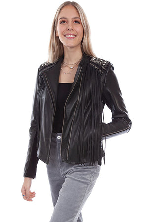 Scully Women's Black Lambskin Jacket with Studs & Fringe
