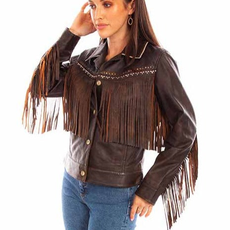 Scully Women's Chocolate Leather Fringe Jacket