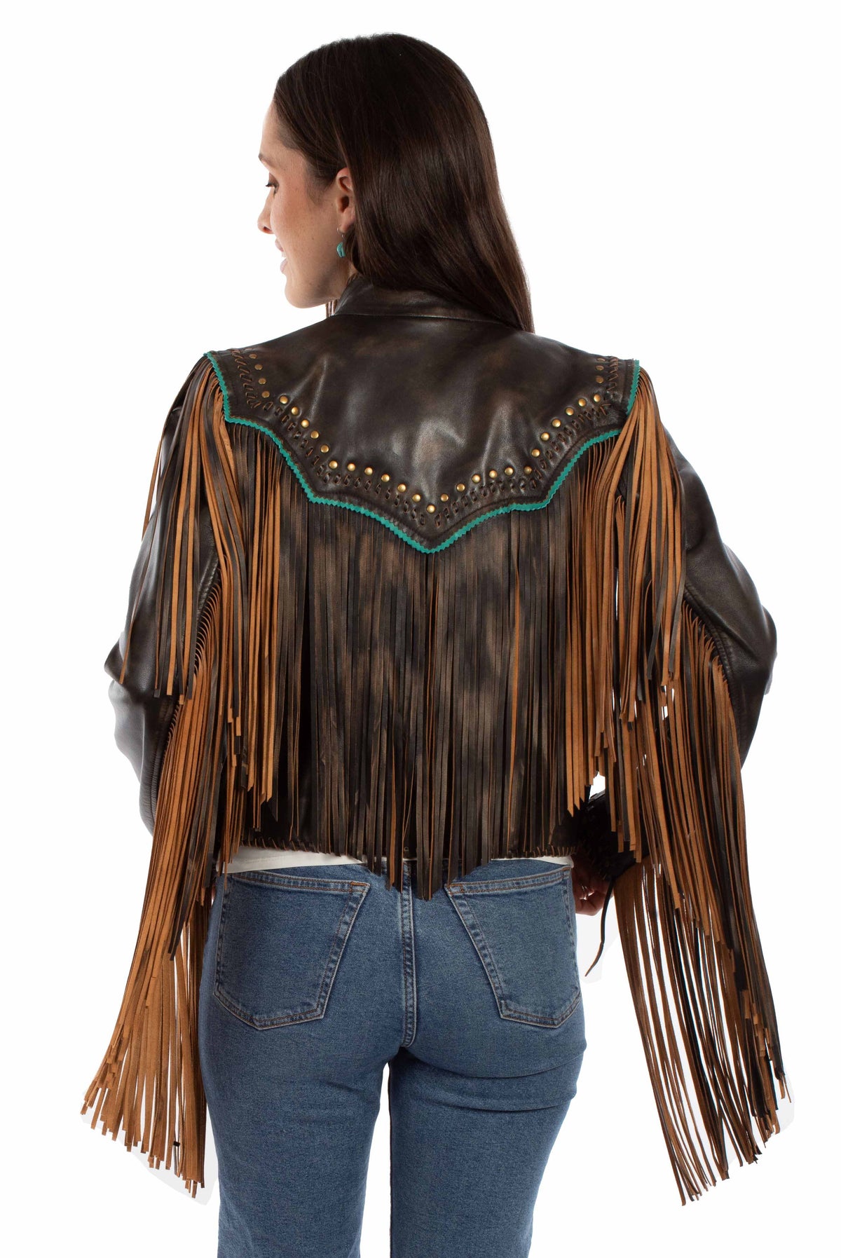 Scully Women's Fringe Cropped Leather Jacket in Vintage Black