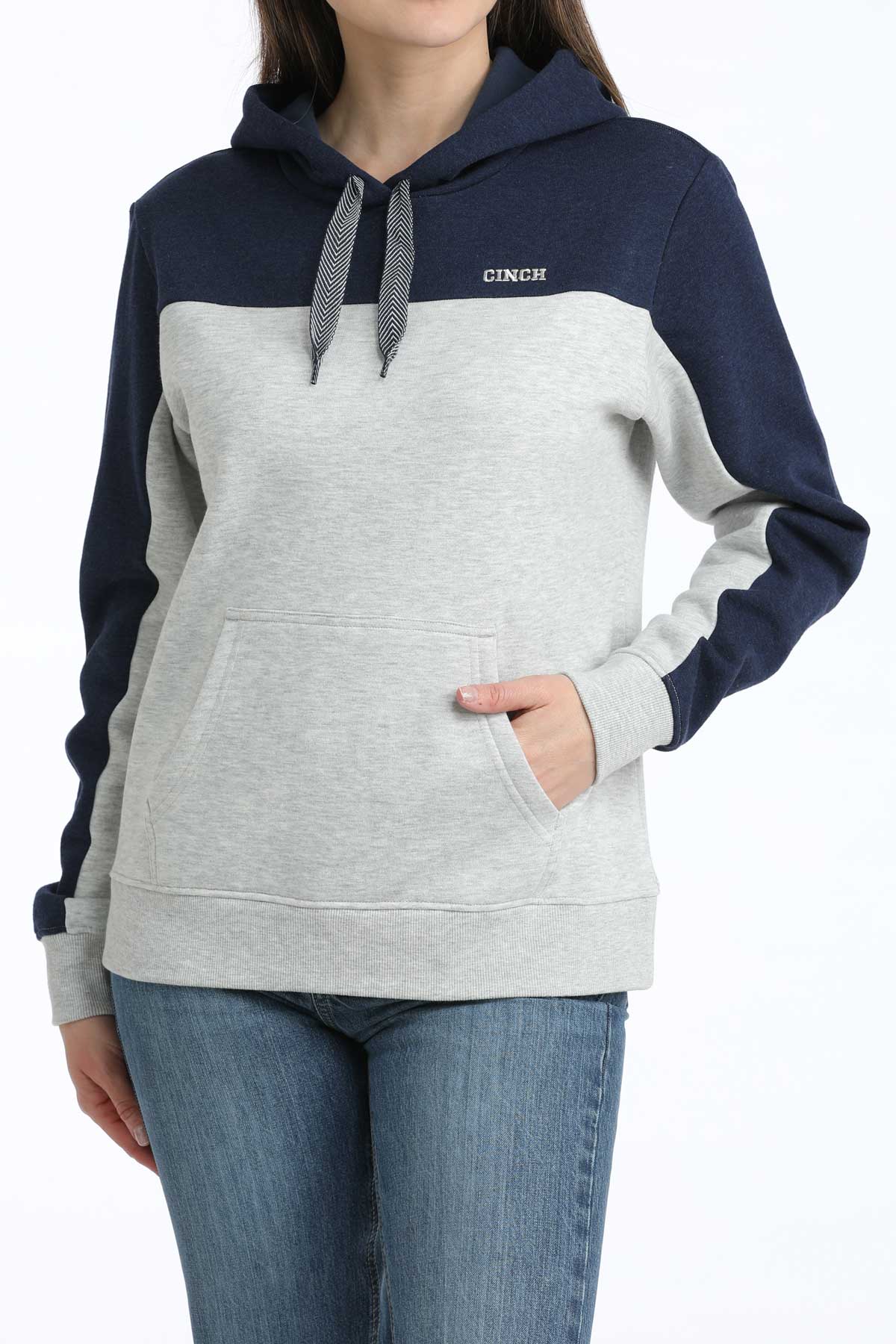 Cinch Women's Color Block Logo Hoodie in Navy and Grey