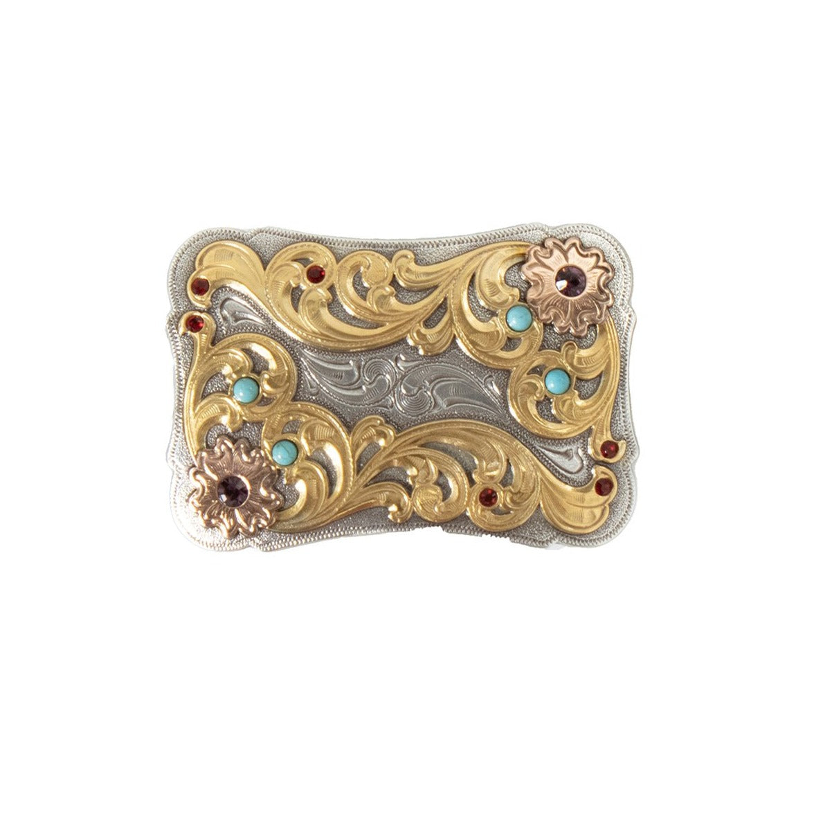 Blazin Roxx Rectangle Floral Scrolled & Stone Accented Belt Buckle