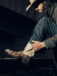 Men's Cappuccino-Sand Embroidery American Alligator Wide Square Toe Boot