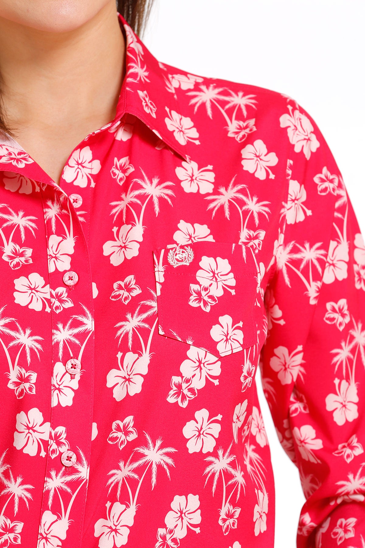 Cinch Women's Fuchsia Hawaiian Arena Flex Button Down Western Shirt