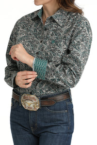 Cinch Women's Grey & Teal Paisley Western Button Down Shirt