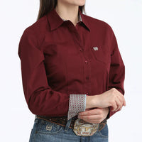 Cinch Women's L/S ArenaFlex Striped Western Button Down Shirt in Burgundy