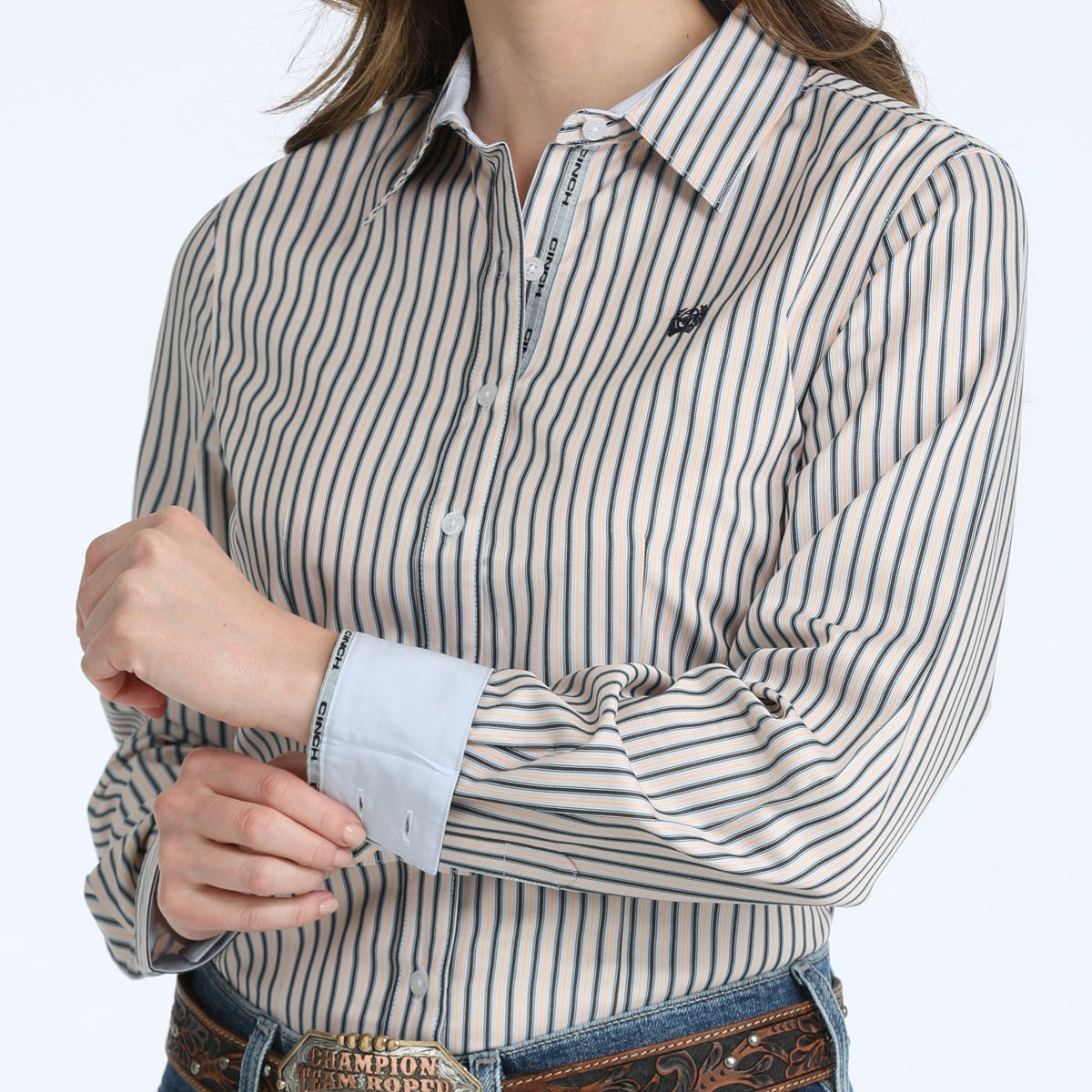 Cinch Women's L/S Stripe Western Button Down Shirt in Black/Tan Multi