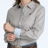 Cinch Women's L/S Stripe Western Button Down Shirt in Black/Tan Multi