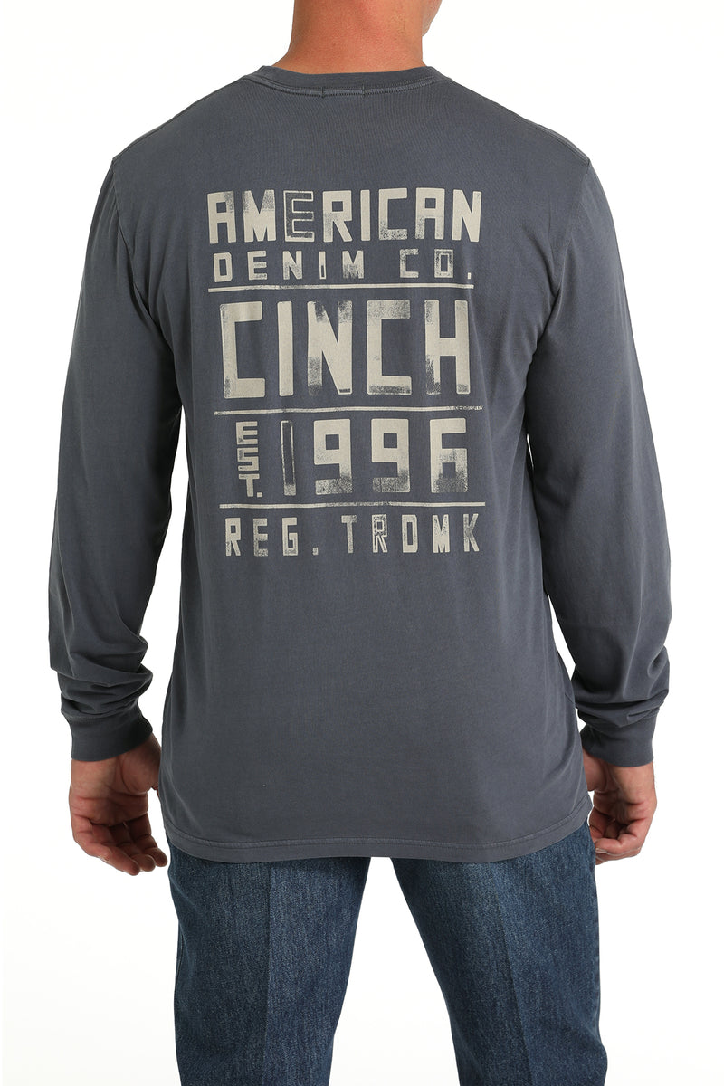 Cinch Men's "American Denim Co." L/S Graphic Logo T-Shirt in Blue