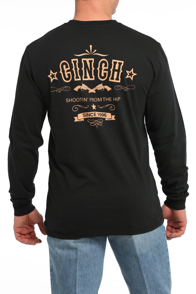 Cinch Men's "Shootin' From The Hip" L/S Graphic Logo T-Shirt in Black