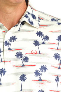 Cinch Men's Arenaflex Short Sleeve Palm Tree Polo in Cream
