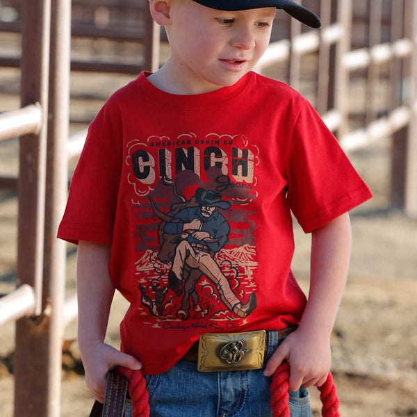 Cinch Baby & Toddler Boy's Steer Wrestling T-Shirt in Red