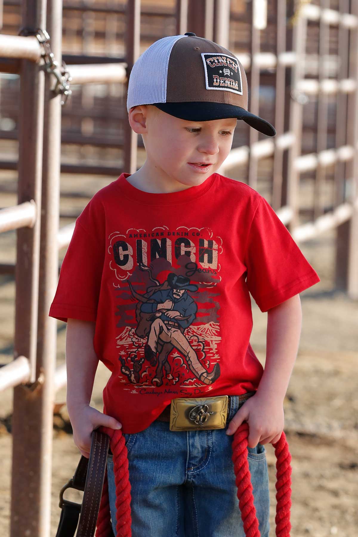 Cinch Baby & Toddler Boy's Steer Wrestling T-Shirt in Red