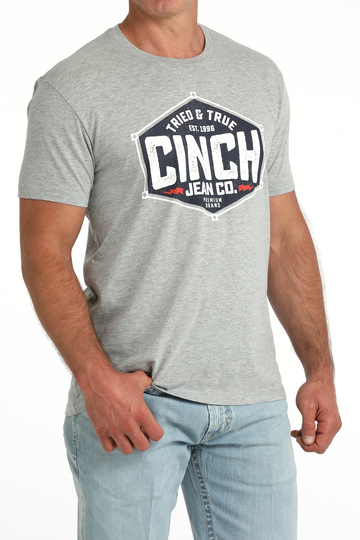 Cinch Men's "Tried and True Cinch" Logo Graphic T-Shirt in Grey
