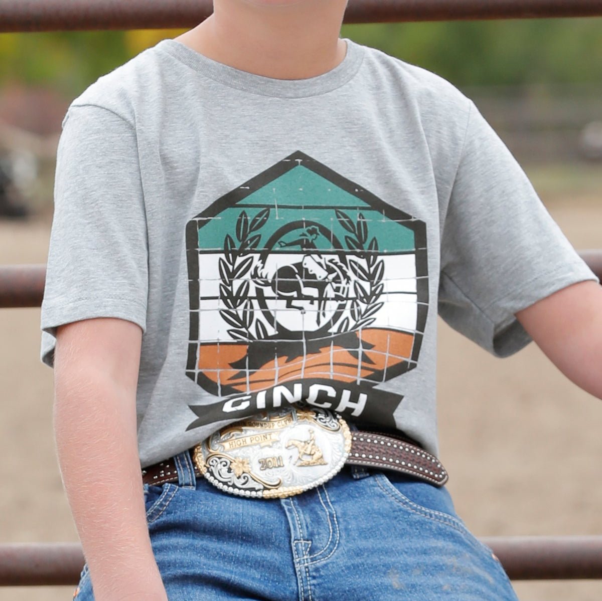 Cinch Boy's Tricolor Graphic Logo T-Shirt in Heather Grey