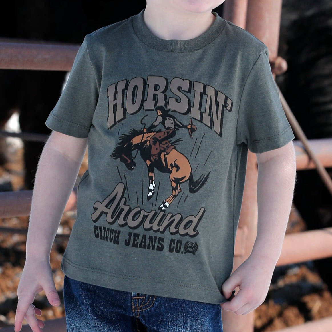 Cinch Toddler Boy's Horsin' Around Graphic Tee in Olive Green
