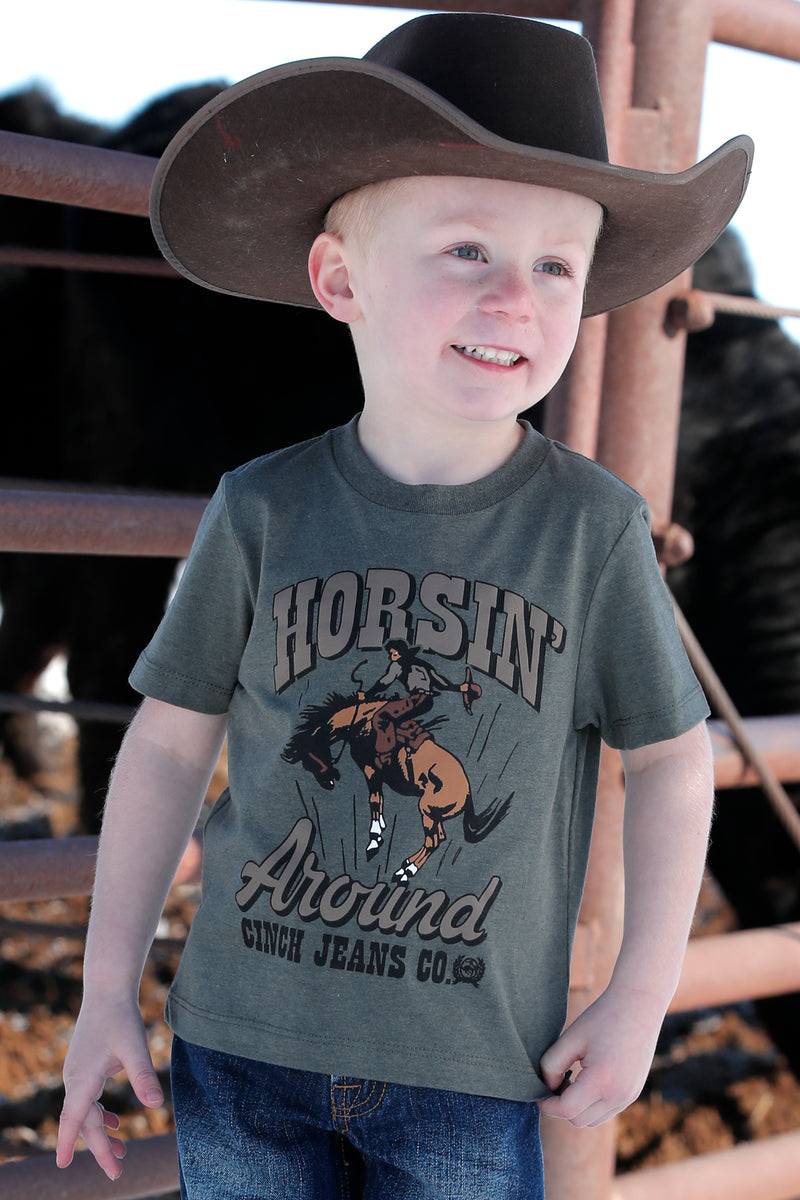 Cinch Toddler Boy's Horsin' Around Graphic Tee in Olive Green
