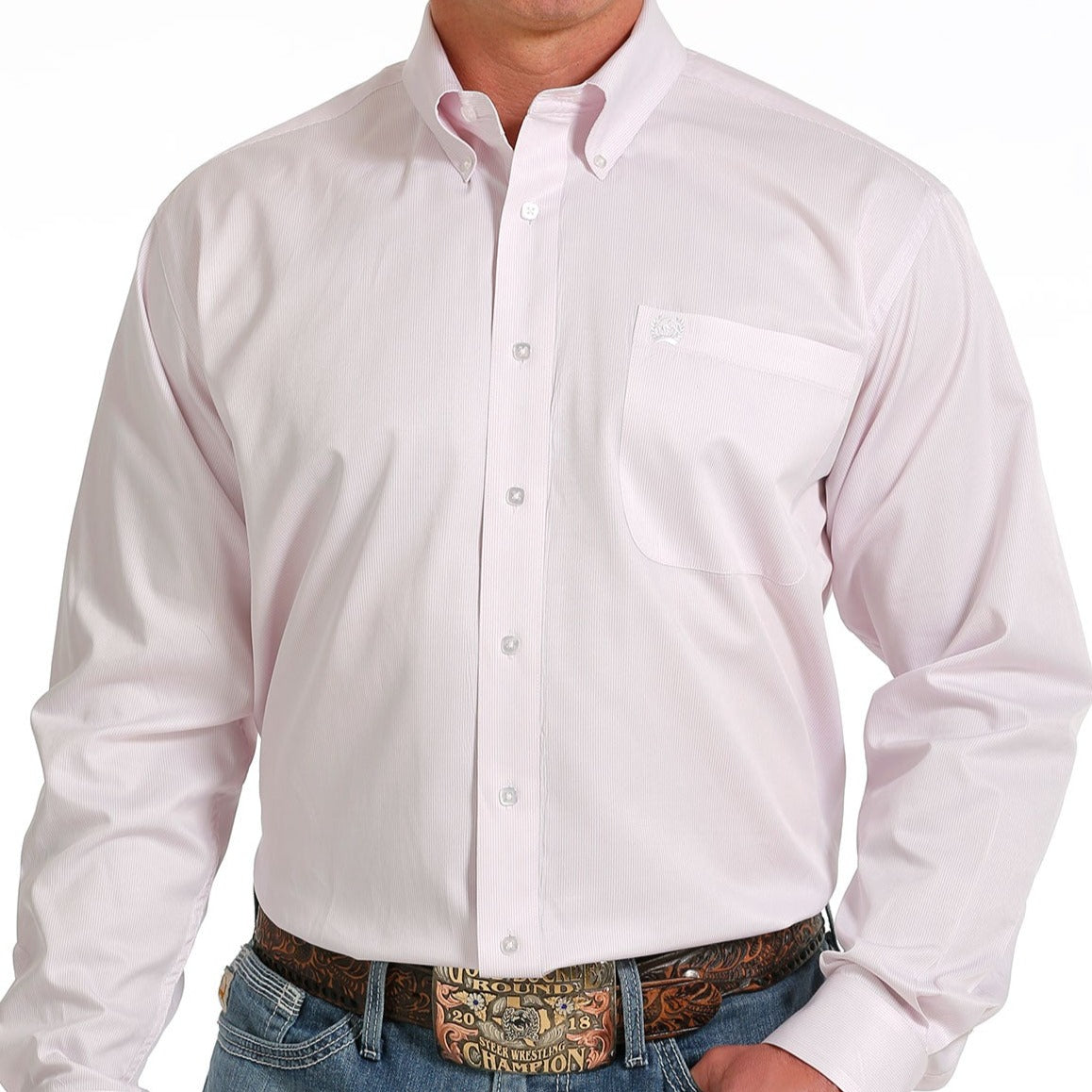 Cinch Men's Striped Long Sleeve Western Shirt-Pink