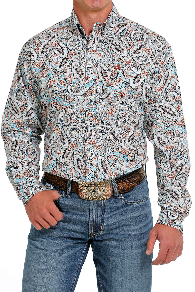 Cinch Men's Blue and Rust Paisley Western Shirt