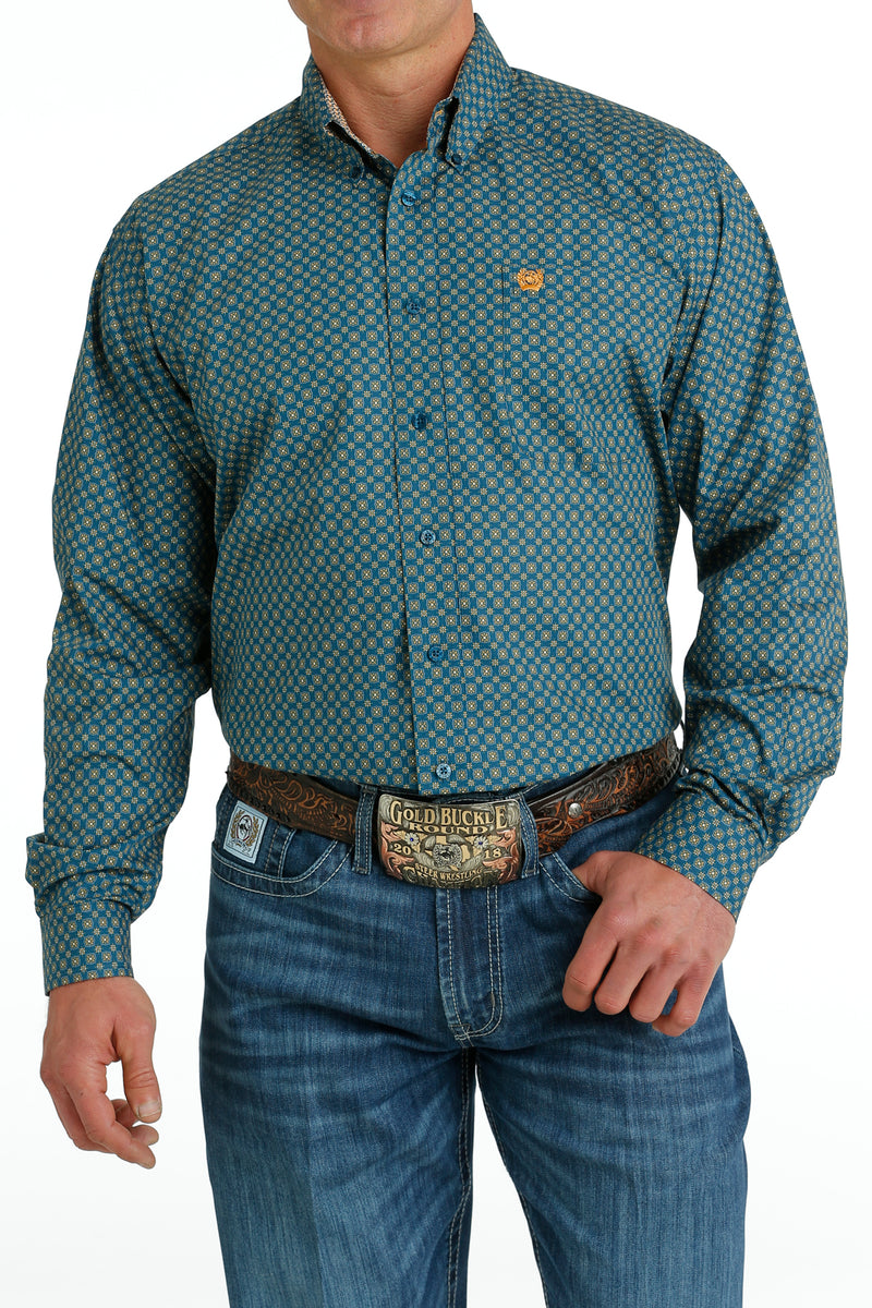 Cinch Men's Classic Fit Blue Geometric Western Shirt