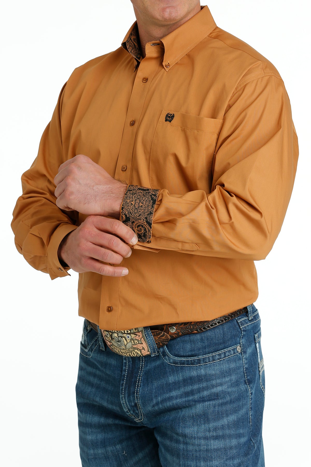 Gold button store down shirt mens