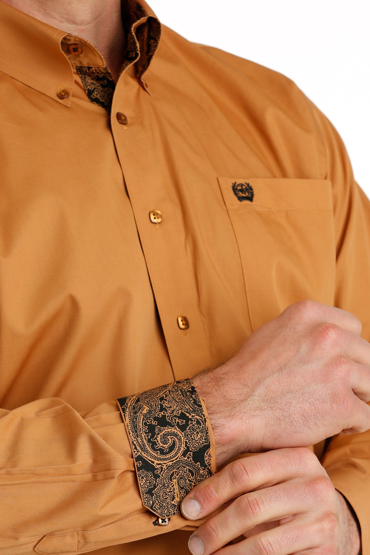 Mens gold best sale button down shirt