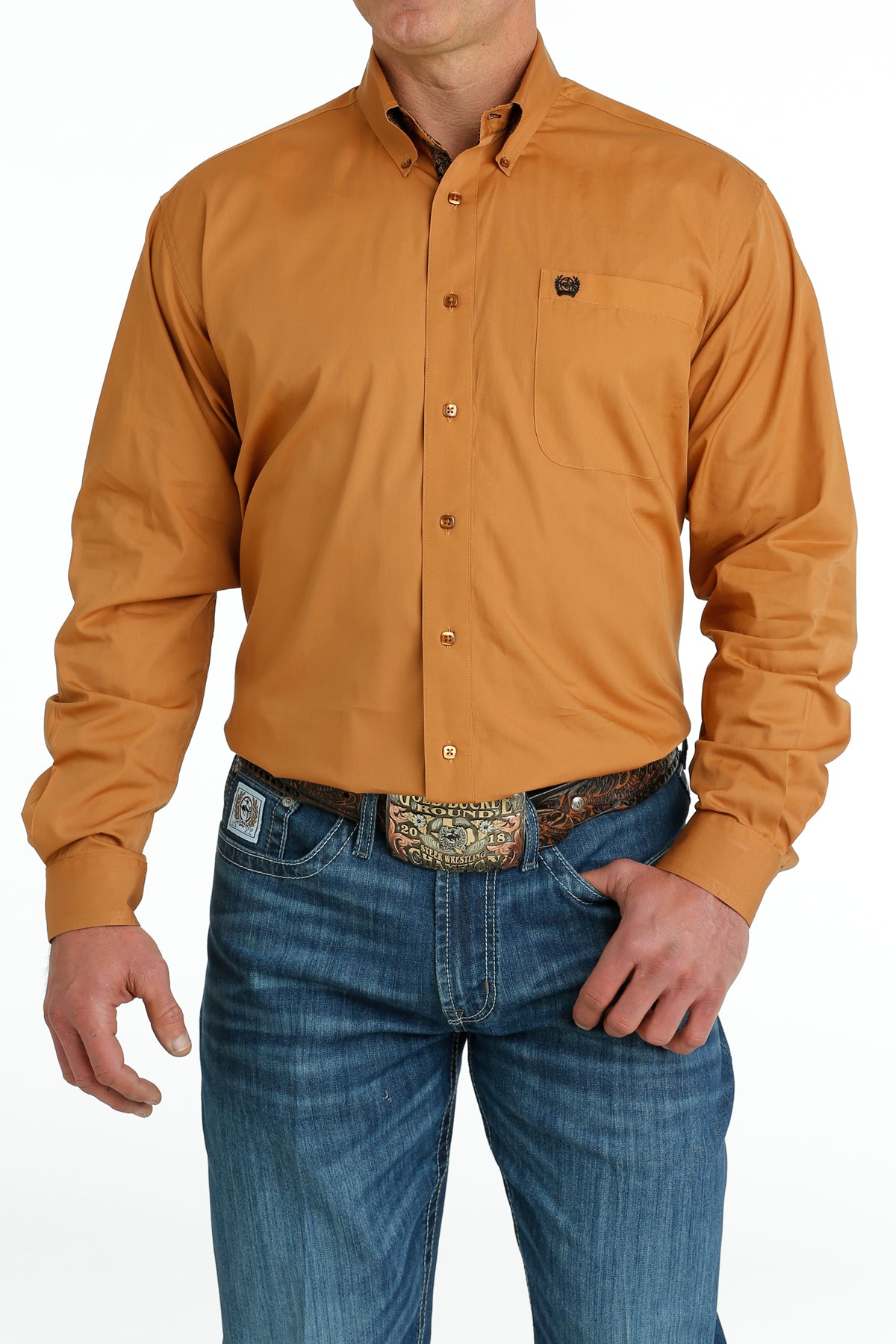 Cinch Men's Classic Fit Solid Gold Western Button Down Shirt