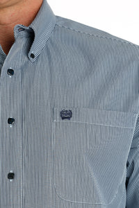 Cinch Men's Long Sleeve Classic Fit Blue Striped Button Down Western Shirt