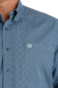 Cinch Men's Long Sleeve Classic Fit Blue Geometric Print Button Down Western Shirt