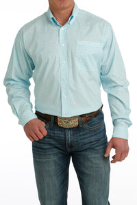 Cinch Men's L/S Classic Fit Floral Western Button Down Shirt in Light Blue