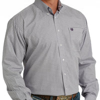 Cinch Men's L/S Classic Fit Geometric Squares Western Button Down Shirt in Purple