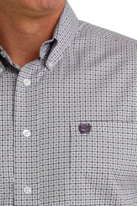 Cinch Men's L/S Classic Fit Geometric Squares Western Button Down Shirt in Purple