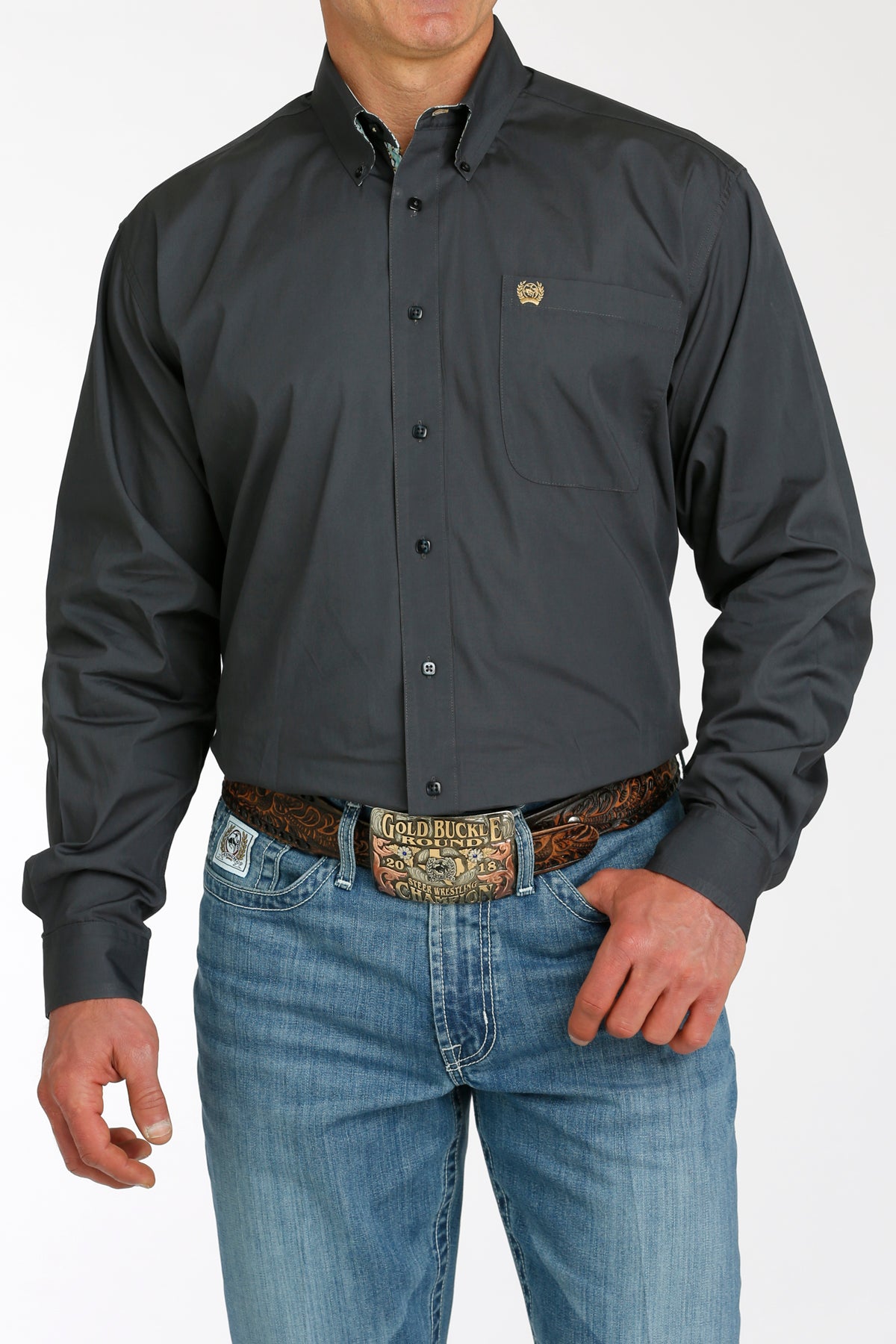 Cinch Men's Classic Fit Solid Charcoal Western Button Down Shirt