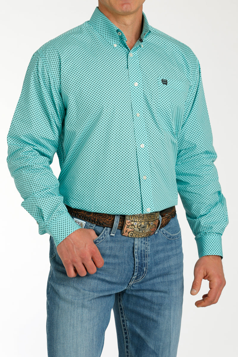 Cinch Men's L/S Classic Fit Geometric X Western Button Down Shirt in Turquoise