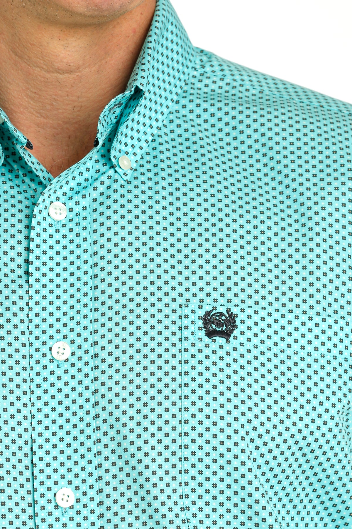 Cinch Men's L/S Classic Fit Geometric X Western Button Down Shirt in Turquoise