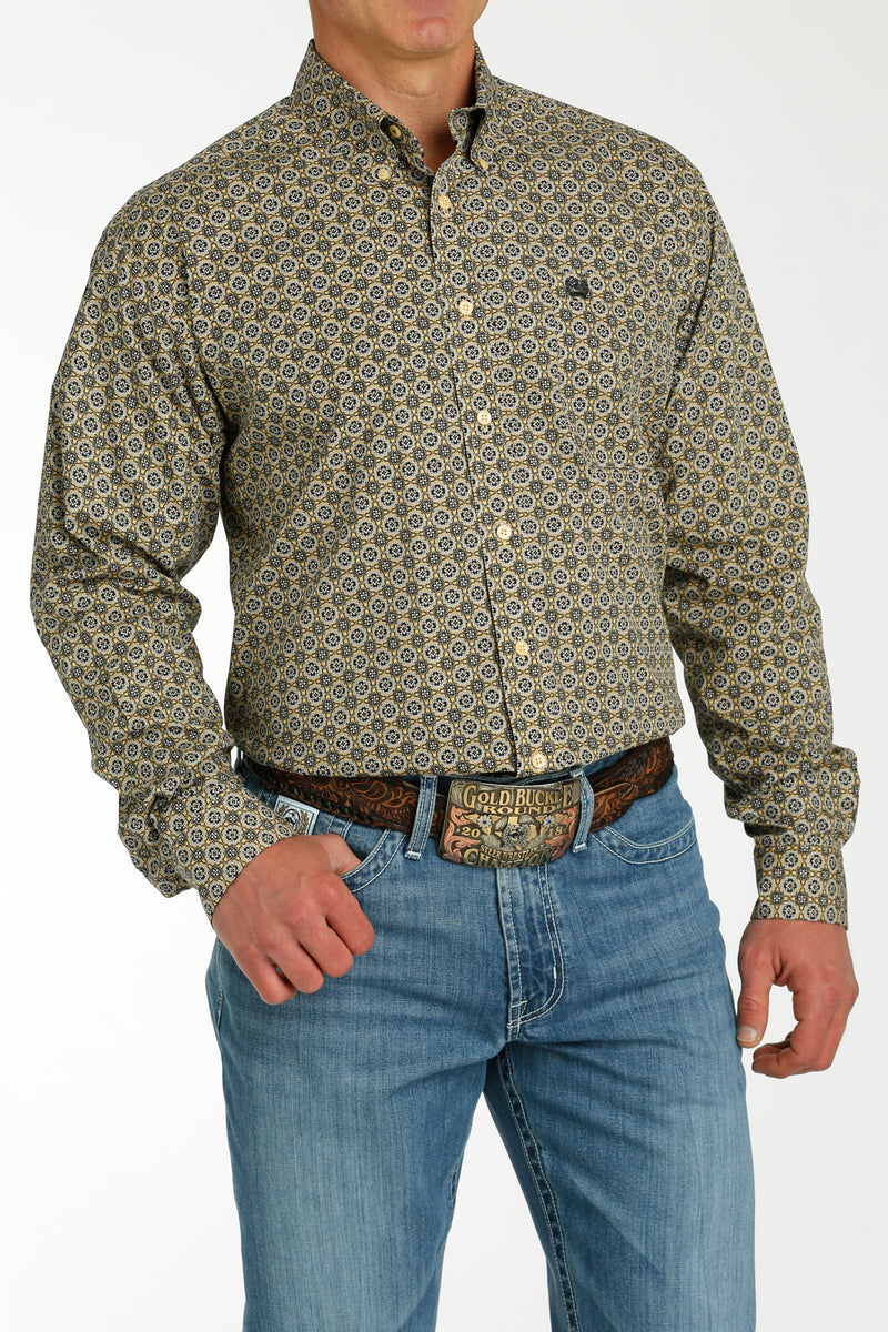 Cinch Men's L/S Classic Fit Medallion Western Button Down Shirt in Gold