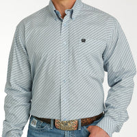 Cinch Men's L/S Classic Fit Geometric Diamond Western Button Down Shirt in Light Blue