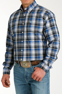 Cinch Men's L/S Classic Fit Plaid Western Button Down Shirt in Blue & Black
