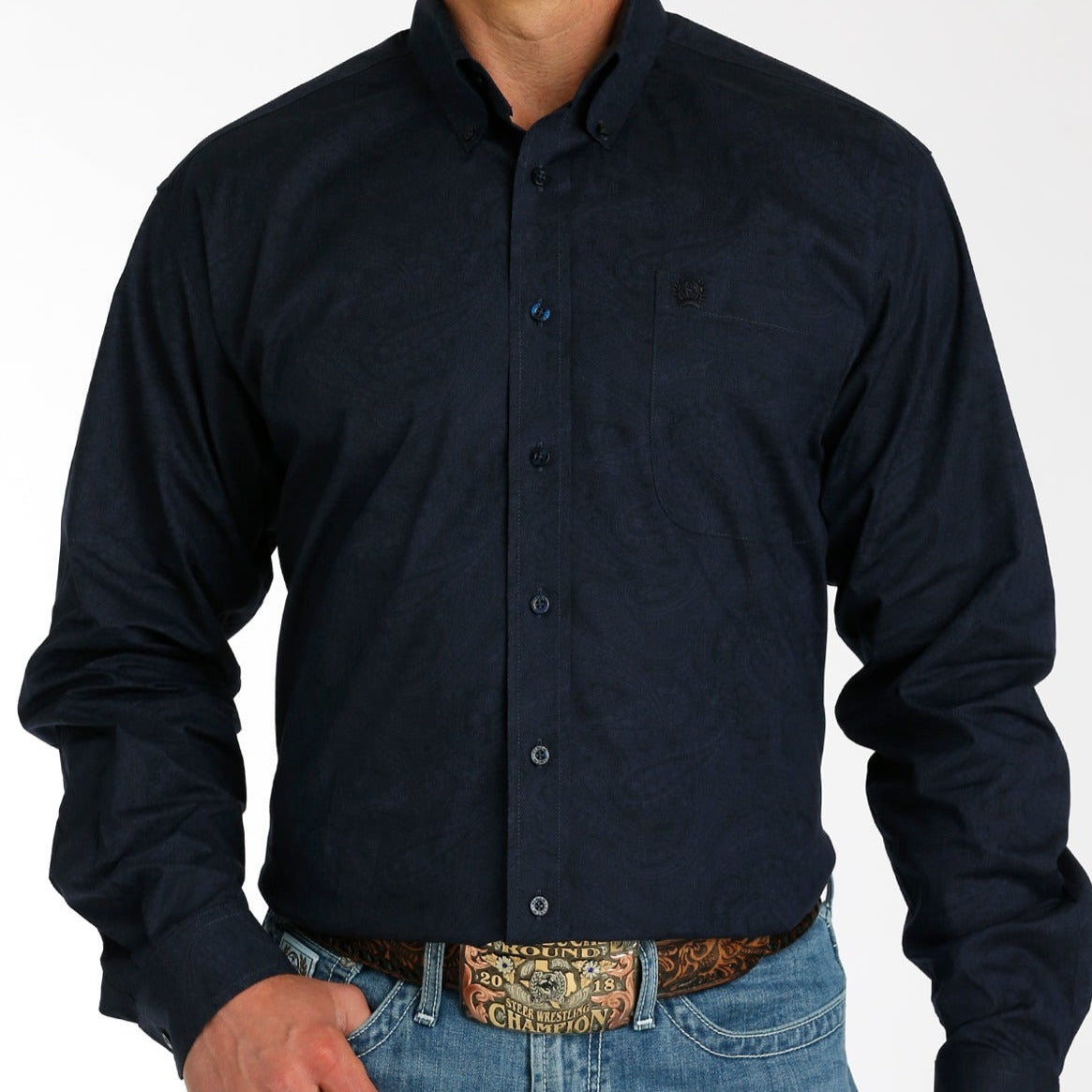 Cinch Men's L/S Classic Fit Paisley Western Button Down Shirt in Navy