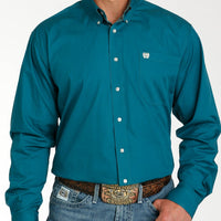 Cinch Men's L/S Classic Fit Solid Western Button Down Shirt in Teal