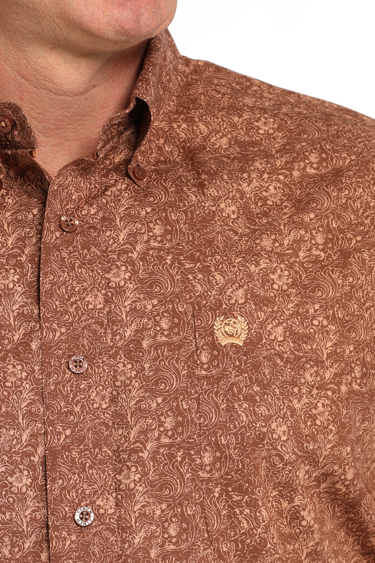 Cinch Men's L/S Classic Fit Tonal Paisley Western Button Down Shirt in Brown