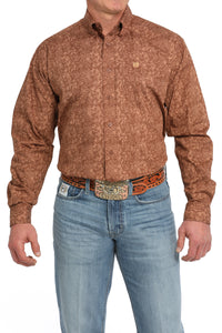 Cinch Men's L/S Classic Fit Tonal Paisley Western Button Down Shirt in Brown