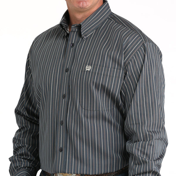 Cinch Men's L/S Classic Fit Striped Button Down Western Shirt in Charcoal