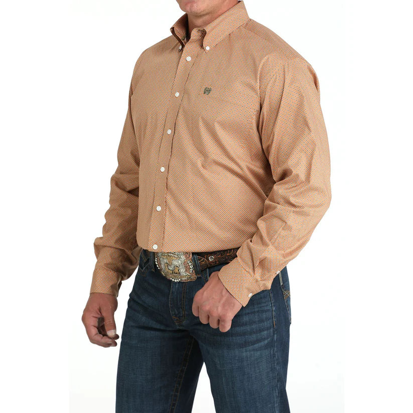 Cinch Men's L/S Classic Fit Geometric Button Down Western Shirt in Light Brown