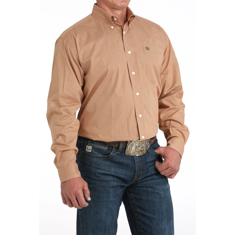 Cinch Men's L/S Classic Fit Geometric Button Down Western Shirt in Light Brown
