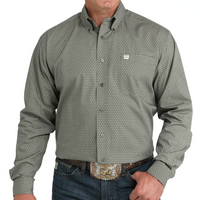 Cinch Men's L/S Classic Fit Diamond Button Down Western Shirt in Olive Green