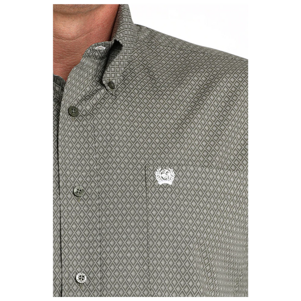 Cinch Men's L/S Classic Fit Diamond Button Down Western Shirt in Olive Green
